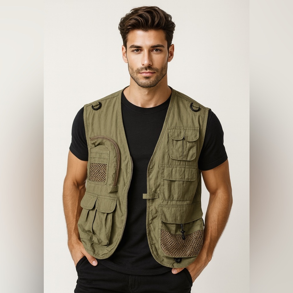 Vintage Suisse Sport Outdoor Utility Vest XL NWT Multi Pocket Mesh Lined Khaki